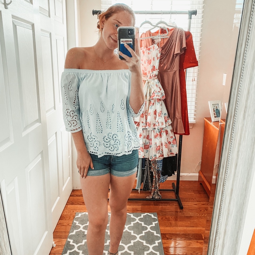 EMBROIDERED OFF THE SHOULDER TOP